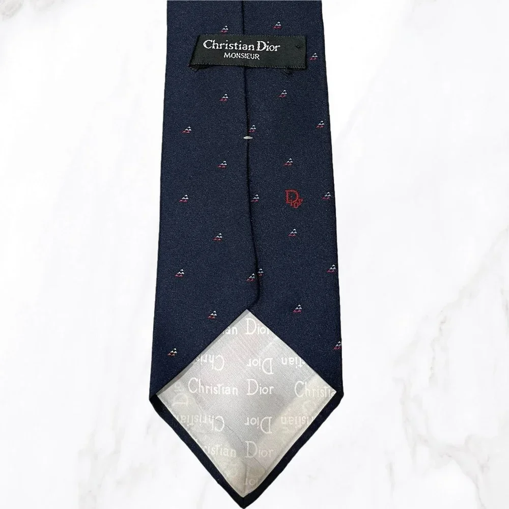 Vintage Christian Dior Navy Blue Silk Blend‎ Graphic Tie, OS